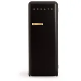 CREATE / RETRO FRIDGE 150 GOLD/Kühlschrank mit Gefrierfach 281L in Schwarz, Griff Gold / 102W, niedriger Energieverbrauch, 150cm, 3 Ablagen, Temperaturregelung,60x60x150cm