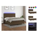 vidaXL Boxspringbett mit Matratze & LED Dunkelbraun 160x200 cm Stoff