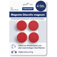 Magnetoplan Magnet Discofix Magnum auf Blisterkarte, 4 Stück, rot