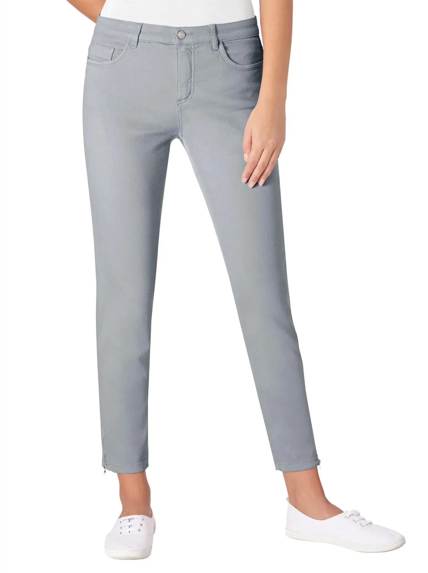 Stretch-Jeans ASCARI, Damen, Gr. 50, Normalgrößen, grau, 91% Baumwolle, 6% Polyester, 3% Elasthan, unifarben, lang, Jeans