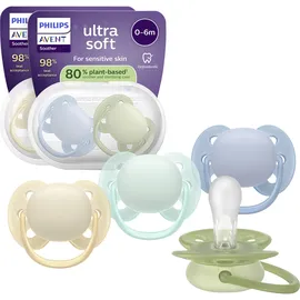 Philips Avent ultra soft Schnuller – kiefergerecht geformtes Design, für Babys von 0–6 Monaten, flexibles Saugerschild, symmetrischer Silikonsauger, BPA-frei, 4er-Pack, SCF091/50