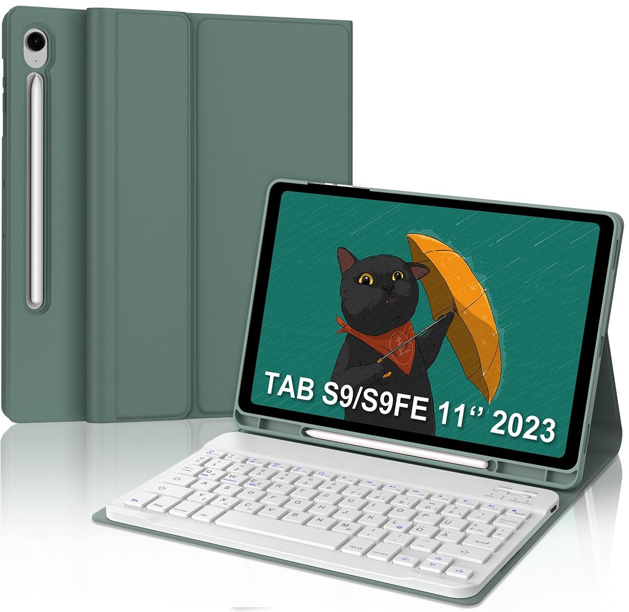 IVEOPPE Tastatur Samsung Tab S9 FE 10.9"/Tab S9 11", Tastatur Hülle für Galaxy Tab S9/S9FE Magnetisch Abnehmbarer mit QWERTZ Tastatur Samsung S9FE Layout Pencil Halter, Dunkelgrünes