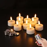 Eywamage Elfenbeinfarbene flammenlose Wachsteelichter mit Fernbedienung Timer, batteriebetriebene LED-Teeleuchten-Set mit 10 Stück