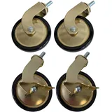 Gedotec Möbelrollen aus Metall Gold | Set 2× Rollen mit Bremse + 2× Rollen ohne Bremse | Ø 73,5 mm | Lenkrollen mit 8 mm Aufnahme | 48 kg Tragkraft | Gummi-Laufrollen | inkl. Einschlagmutter M8