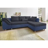 Ecksofa COLLECTION AB "Sally L-Form" Sofas Gr. B/H/T: 256cm x 87cm x 165cm, Microfaser PRIMABELLE-Struktur, Ottomane beidseitig montierbar, ohne Bettfunktion-ohne Bettkasten, blau (blau/blaubraun) mit und ohne Bettfunktion, inklusive loser Rücken- Zierkissen