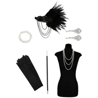 thetru Kostüm 20er Jahre Accessoire-Set für Damen, Fehlt nur noch das Cocktailkleid - fertig ist das 20er Jahre Outfit! schwarz