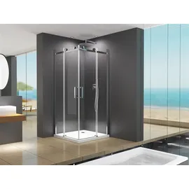 Buylando BuyLando.Shop Eckduschkabine Schiebesystem Lina 80x80x195cm ohne Duschtasse - Transparent/Silber