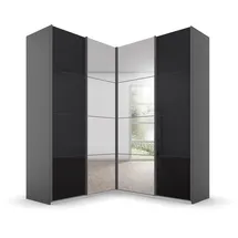 Rauch Quadra grau (graumetallic, glas basalt), B:181cm H:229cm T:187cm, Holzwerkstoff, Schränke, Schwebetürenschrank, Eckschrank, Türendämpfer und Schubladeneinsatz, Glas-/Spiegeltüren