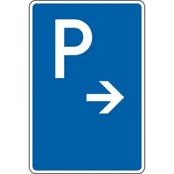 Schild I Parkplatzschild mit Pfeil rechts, Aluminium, lackiert, 600x900mm