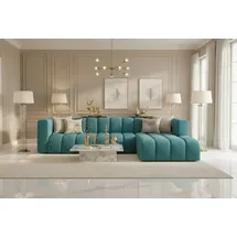 kaiser möbel Ecksofa Moderne aus Veloursstoff Salvador Grand L 318 cm, Ecksofa, Tiefe Sitzflächen,Premium-Velours Salvador,Design Soft-Cube blau