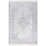 Nouristan Teppich – Wohnzimmerteppich mit Fransen Oriental Vintage Medaillon rechteckig, 39117426-6 Pastell-Blau, 5 mm,