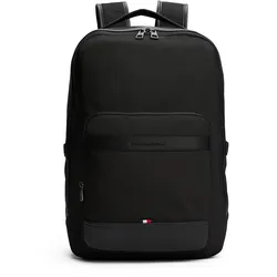 Freizeitrucksack TOMMY HILFIGER "TH NYLON TRAVEL BACKPACK", Gr. B/H/T: 31cm x 45cm x 14cm, schwarz, Textil, Lederimitat, unifarben, sportlich, Rucksäcke, Men-Travelrucksack, Reise, Geschäftsreise mit Tragehenkel