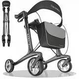 eloneo Carbon Rollator faltbar und leicht mit Sitz Gehhilfe für Senioren grau