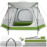 Pop-Up Campingzelt 2-4 Personen, wasserdicht PU2000 mm, UV-Schutz 50+, 280 x 240 cm, Grau-Grün - Weiß
