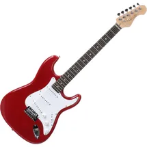 Rocktile Sphere Classic Red E-Gitarre (weißes Schlagbrett, 3x Single Coil Tonabnehmer, 21 Bünde, Engineering Wood Griffbrett, Tremolo-Bridge, 2,5m Gitarrenkabel, Tremolohebel und Inbusschlüssel) Rot