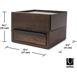 Umbra Tesora Schmuckbox, Halsketten- und Ohrringhalter, Accessoire-Organizer mit zwei stapelbaren Holzfächern und Metalldeckel, Walnuss/Schwarz