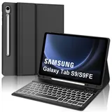 Samsung Galaxy Tab S9 FE Tastatur, Galaxy Tab S9 Hülle mit Tastatur, Samsung Tablet Tastatur für S9 FE 10.9"/Tab S9 11" 2023, Magnetisch Abnehmbarer 7-Farbige Beleuchtung mit QWERTZ Layout, Schwarz