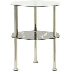 vidaXL Beistelltisch 2 Ablagen Transparent Schwarz 38x38x50cm Hartglas