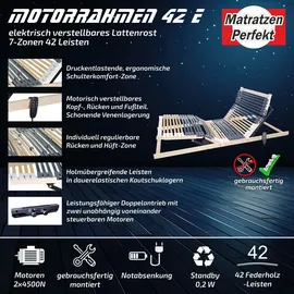 Matratzen Perfekt elektrischer Lattenrost 80x200 cm – 42 Leisten, 7 Zonen, Notabsenkung, Geräuschloser Betrieb
