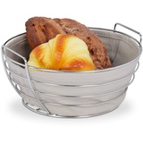 Relaxdays Brotkorb Metall, mit entnehmbarem Stoffeinsatz, rund, Frühstückskorb für Brot & Brötchen, Ø 23 cm, grau