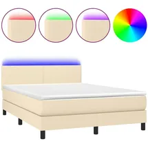 vidaXL Boxspringbett mit Matratze & LED Creme 140x190 cm Stoff