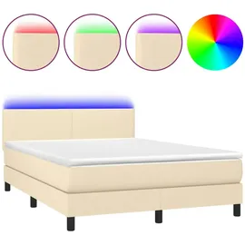vidaXL Boxspringbett mit Matratze & LED Creme 140x190 cm Stoff