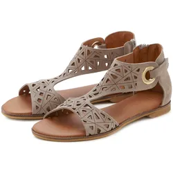 Sandale, Sandalette, Sommerschuh aus hochwertigem Leder mit Cut-Outs, Gr. 42, taupe, , 46545803-42