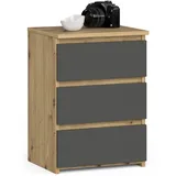 Akord Nachttisch Akord Cl3 In Der Farbe Eiche Artisan mit 3 Schubladen Front Graphitgrau B40 x H57 x T35 cm,