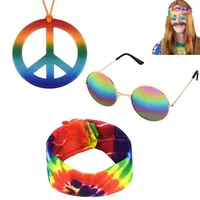 JFangZHZH Hippie-Kostüm für Herren und Damen,Retro Verkleiden Sich,Hippie Accessories Hippie Brille Buntes Stirnband,für 60er 70er 80er Party Verkleiden Zubehörse