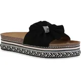 VAN HILL Damen Pantoletten Sandaletten Strass Ethno Look Glitzer Schuhe 840278, Farbe: Schwarz, 37 - 37