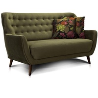 CAVADORE 2-Sitzer-Sofa Abby / Retro-Couch mit Samtbezug und Knopfheftung / 153 x 89 x 88 / Samtoptik, grün