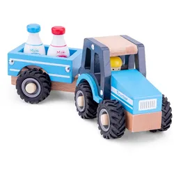 New Classic Toys® Spielzeug-Traktor Traktor aus Holz mit Anhänger und Milchkannen Holzspielzeug