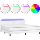vidaXL Boxspringbett mit Matratze & LED Weiß 200x200 cm Kunstleder