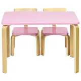 Goplus - Kindersitzgruppe Aus Holz Mit 1 Kindertisch Und 2 Stühle, Kindermoebel Mit Abgerundeten Ecken Und Kanten,kinder Tisch Und Stühle Für Zuhause, Klassenzimmer, Kindergarten (rosa)