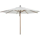 Sonnenschirm Paliano aus Aluminium und Polyester, modern skandinavisch, rund, weiß, mit winddichtem Kamin, Ø 300 cm, Gestell in Holzoptik