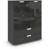 Rauch Möbel Glamour by Aditio Hochkommode, Kommode, Highboard, Türkommode, Schubladenschrank, 2-türig, 2 Schubkästen, Soft-Close, Farbe Hochglanz Effektgrau/Grau metallic, 93x119x42cm