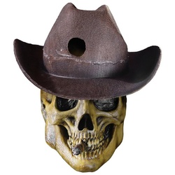 Trick or Treat Verkleidungsmaske Shadows of Brimstone Untoter Cowboy, Totentschädel Maske aus Latex für Fantasy-Fans gelb