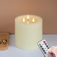 Yeelida 3-Docht 15x15cm große flammenlose LED-Kerzen mit Fernbedienung und Timer-Funktion, Elfenbein batteriebetriebene Säule flackernde Echtwachs-3D-Docht-Kerzen