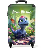 NoBoringSuitcases.com Kinderkoffer, Koffer Personalisiert, Kinder Koffer, Koffer Kinder, Kinder Reisekoffer, Trolley Kinder, Handgepäck Koffer, Koffer S, Cabin Max 55x40x20 cm (Dino - Blau-Rosa)