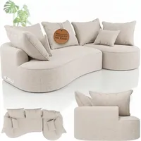 Juskys Sofa Tirano - Ecksofa L-Form, inkl. Kissen, 4-Sitzer Eckcouch, Bouclé Creme &