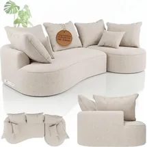 Juskys Sofa Tirano - Ecksofa L-Form, inkl. Kissen, 4-Sitzer Eckcouch, Bouclé Creme &