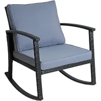 Estexo Polyrattan Schaukelstuhl Relaxsessel Schwingsessel Schwingstuhl mit Kissen Rattanschaukelstuhl Gartensessel Gartenstuhl Schwarz