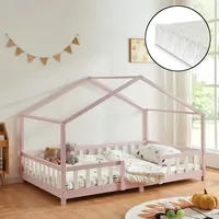 [en.casa] Kinderbett Treviolo 120x200 cm mit Kaltschaummatratze und Gitter Rosa