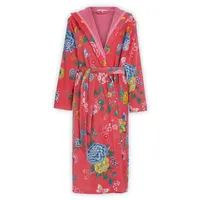 PiP Studio Damenbademantel Bademantel Good Evening Koralle, wadenlang, Frottee-Velour, Kapuze, Gürtel, Morgenmantel, Hausmantel, Kimono orange XL
