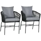 Outsunny 2er-Set Gartenstühle 57 x 60 x 71 cm schwarz mit Kissen