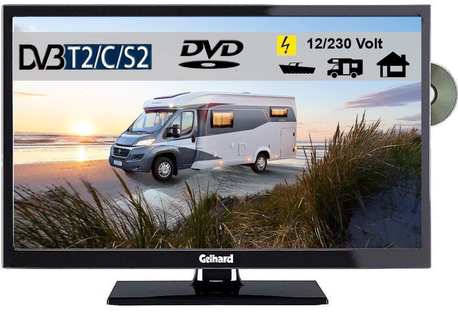 Gelhard GTV2442III LED Fernseher 24 Zoll DVB/S/S2/T2/C, DVD, USB, 12V 230 Volt