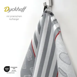Dyckhoff Geschirrtuch DYCKHOFF "Gläser / Halbleinen", grau (anthrazit), B:50cm L:70cm, 45% Leinen, 55% Baumwolle, Geschirrtücher, Geschirrtuch, mit Gläser & Streifen Motiv, Maße je Tuch ca. 50x70 cm