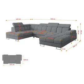 altdecor Ecksofa COMA U Cord 3-Sitzer Dunkelgrau