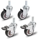 [NIEMALS VERWENDET] Möbelrollen, 2 Stück Lenkrolle mit Bremse + 2 Stück Lenkrolle ohne Bremse, M10x25mm Universal-Möbelrollen, Tragfähigkeit 40 kg