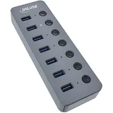 InLine InLine® USB 3.2 Gen.1 7-Port, mit Schalter, Aluminium, grau, mit Netzteil